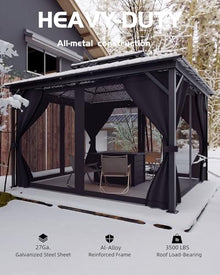 GAOMON Hardtop Gazebo 12'x14' Aluminum Frame with Double Metal Roof, Net & Curtain Gray