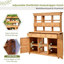 Roomfitters 66 Inch Tall Garden Potting Bench with Hutch and 6 Drawers, Fir Wood Storage Workstation, Natural