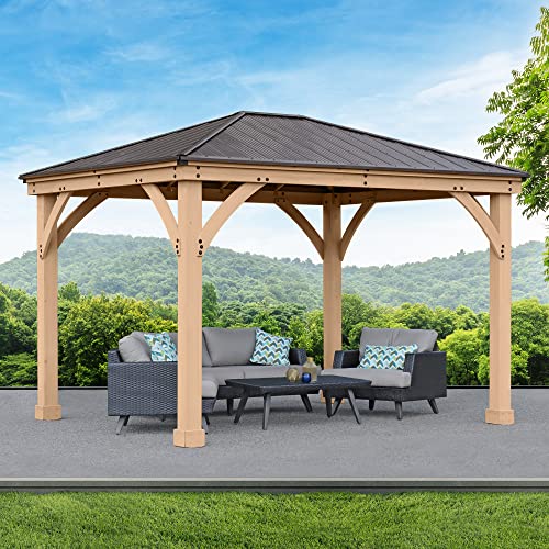 Yardistry 10' x 12' Meridian Cedar Wood Gazebo Pavilion Brown