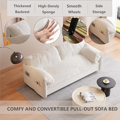 KEIKI 63.8" Queen Convertible Sofa Bed with Storage Beige