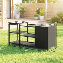 Amgalers 67.7" Outdoor Grill Table Cart, Multi-Functional Prep Station with Cabinet & Open Shelves, Lockable Wheels for Outdoor Cooking