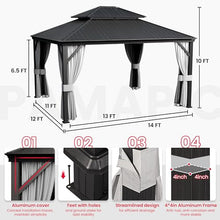 Pamapic 12'x14' Hardtop Gazebo with Netting and Curtains Black