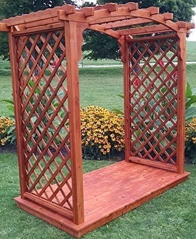 Backyard Crafts Amish-Made Jamesport Style Cedar Arbor with Deck 4' Wide Gray Stain