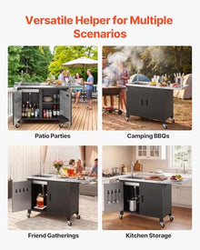 VEVOR Outdoor Grill Cart with Sink and Storage Cabinet, 52 Inch Grill Table, Waterproof Kitchen Island with Stainless Steel Top, Spice Rack, Wheel, Movable Food Prep Station for Patio Bar Backyard BBQ