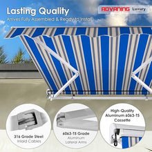 ADVANING MA1210-A447H2 Luxury Series, Premium Quality Manual Retractable Patio Awning, 100% Solution Dyed European Acrylic Easy UV Sunshade Manual Hand Crank, 12'x10', Ocean Blue - Sand Beige Stripes