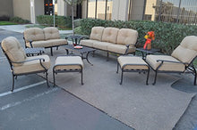 Elizabeth Outdoor Patio 10 pc Seating Group Cast Aluminum Dark Bronze (Premium Fabric Sunbrella-Sesame Cushions)