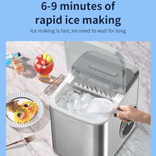 220V Portable Ice Maker,Ice Ready in 6 Mins,Self-Cleaning Ice Machine for Kitchen, Party, bar Stainless Steel
