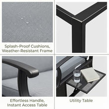 VOOTOLOVER Adjustable Outdoor Recliner Chair with Flip Table, 150° Recline, Removable Olefin Cushions, 350lb Capacity, Gray