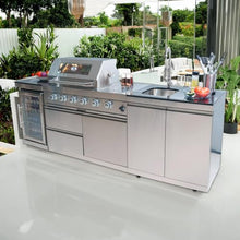 72000 BTU Outdoor Kitchen Island with Grill and Side Burner, 4 Burner Deluxe Stainless Steel Modular Outdoor Kitchen, Gas Propane BBQ Island with Rotisserie, Storage Cabinets & Drawers, 46"W, Silver