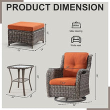 Gardenbee 5 Piece Outdoor Patio Furniture Set Wicker Conversation Set with Swivel Rocking Chairs and Ottomans Orange