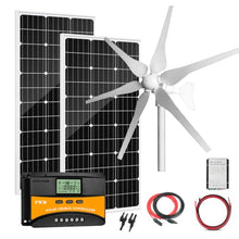 AUECOOR 600 Watts Wind Solar Powered System(Hybrid System Kit): 1pc 12V/24V 400W Wind Generator + 2pcs 100W Polycrystalline Solar Panel + Solar Controller+Wind Controller+Accessories