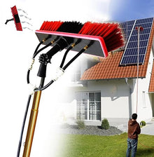 Water Fed Brush, 10M Poles Solar Panels Window Cleaning Brush Telescopic Pole with 50cm Brush Head&Brass Connector Switch& 3 Three-Way Split Joints Pure Water for Window Cleaning