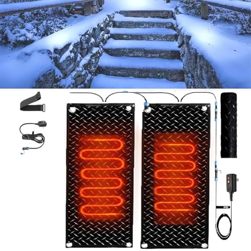 AMHUKIP Snow Melting Mats for Outdoor Stairs - Non-Slip Rubber Mats for Winter Snow Removal with Power Cord(40x120cmx2Pcs)