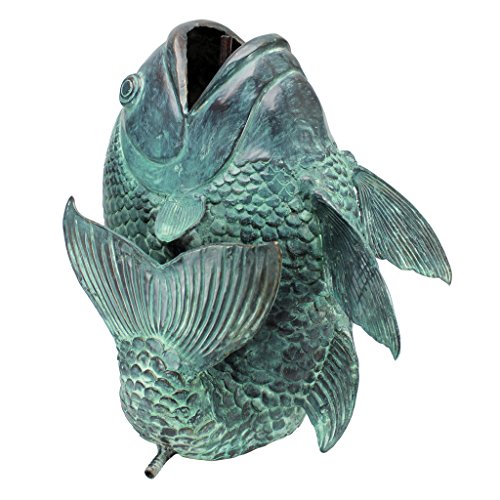 Design Toscano Asian Dancing Koi Fish Piped Statue Fountain 22 Inch Green Verdigris
