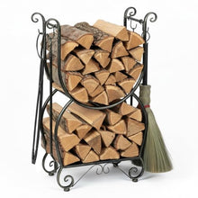 QUNZIDRESS Heavy-Duty Firewood Log Holder, Indoor Outdoor Fireplace Wood Storage Rack with 4-Piece Fire Tool Set