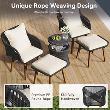 Patio Furniture Set with Small Outdoor Table, Patio Bar Set w/ Sillas para Balcon, Sillas para Patio Exterior, Premium PP Rope Weaving Chairs, 350 lbs Capacity, 5-Piece Set for Backyard (Beige+Black)