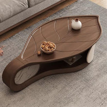 Hhaoran-9863 Side End Table Leaf-Shaped Minimalist Coffee Table Modern Asymmetrical Design in Walnut Wood for Stylish Living Rooms Accent Coffee Table for Living Room Bedroom Office