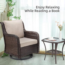 Gaderth 3 Pieces Patio Furniture Set, Outdoor Swivel Wicker Glider Patio Chairs with Table Set, 360° Rocking Chair, Thickened Cushions, for Porch, Deck, Balcony