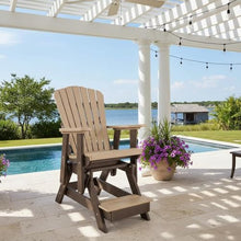 Outdoor Escape Brown Balcony Glider, Cedar Tudor Brown, Elevated Seating, Heavy Duty Poly Lumber, Tall Outdoor Chair, Durable Design