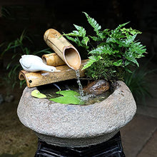 GenSDH Japanese Water Fountain, Bamboo Accents Zen Garden Water Fountain with Pump & Stone Bowls, Mini Fish Pond Bird Bath