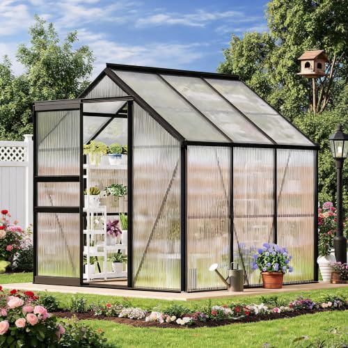 Takywep 6×6 Ft Polycarbonate Greenhouse Kit, Outdoor Walk-in Greenhouse