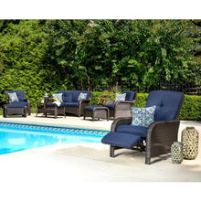 Hanover Strathmere Outdoor Recliner Chair with Navy Blue Cushions