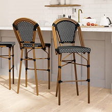 EMMA + OLIVER Black/White PE Rattan Bistro Bar Stool, 2-Pack