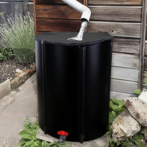 HEFJIAYCIQ Rain Barrel with Spigots and Overflow, Collapsible Rain Barrels to Collect Rainwater from Gutter, for Outdoor/Garden/Lawn,Black,1000L/100x125cm