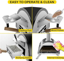 KJLYLPP 12"" Outdoor Portable Pizza Oven, Reaches 500°C in 15 Minutes, Authentic Wood Fire Pizza & Chargrill BBQ Cooker, Stone Bake Pizza in 60 Seconds, Includes Paddle