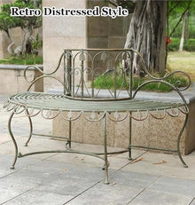 ENWINDXS Garden Tree Bench with Backrest, Metal Outdoor Furniture Decoration for Front Door/Backyard/Patio, Retro Style Iron Half-Round Benches