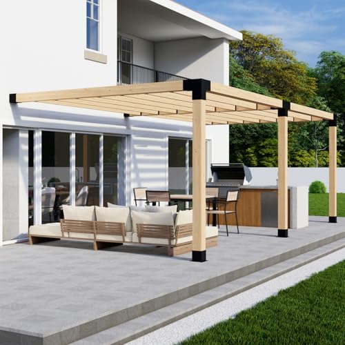 DIY Attached Pergola Bracket Kit with Slatted Roof - 6x6 Posts + 2x6 Rafters - Build Up to 24' x 12' - Steel Hardware Only