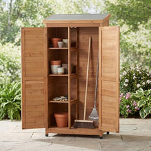 Cesqouc Outdoor Metal Top Wooden 3 Adjustable Shelves Storage Sheds Garden