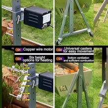 TT-YEL Electric Rotary Grill, Professional Whole Lamb Rack, Stainless Steel Patio Barbecue Grill with Grill Grid and Wheels, Portable Detachable Grill