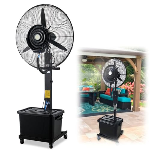 GFJYKDL Outdoor Misting Fan for Patio Cooling, 90° Oscillating Industrial Spray Fan, Adjustable 3 Speeds, 11 Gallon Standalone Tank, 26" Black Floor Fan,One Color-550mm/22in