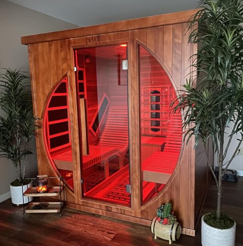AURGOD Far Infrared Red Light Therapy Sauna 2 Person, Canadian Red Cedar 3400W 240V, Oversize Ergonomic Recliners, Indoor Dry Sauna 3 Person WiFi Control Body Ceiling Chromotherapy