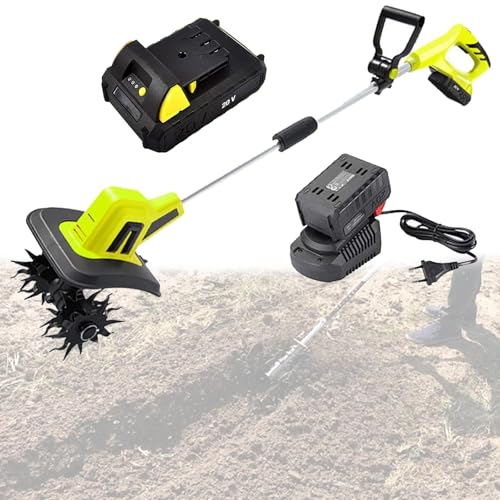 Electric Garden Rotavator - 25cm Working Width, 22cm Working Depth, 2×12 Ah Battery Powered Cordless Tiller Soil Cultivator - Tiller with Switch
