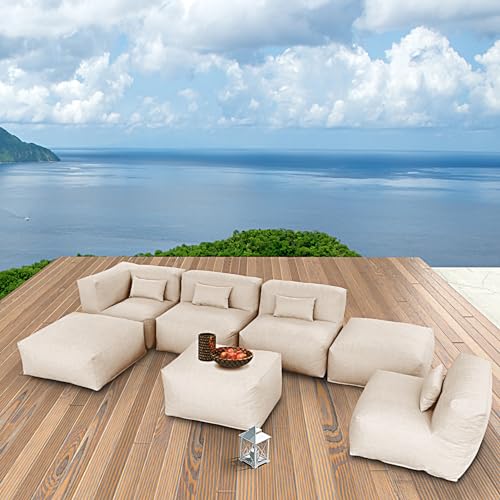OPEAK 7PC Alassio Outdoor Patio Furniture Set Light Beige