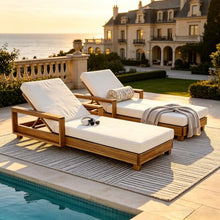 Merax Acacia Wood Chaise Lounge with 2 Double-Fold Cushion Chaise, Cream