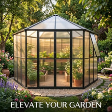 Takywep 12x10x8 FT Hexagonal Greenhouse for Outdoors, Heavy Duty Polycarbonate Walk-in Greenhouse with Aluminum Frame, Large Winter Greenhouse Black for Backyard Garden Patio