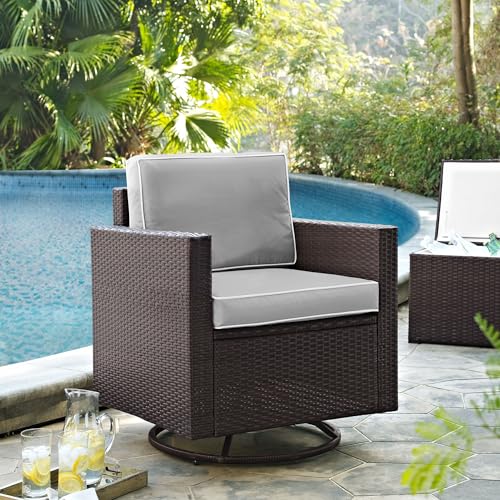 Crosley Furniture KO70094BR-GY Palm Harbor Outdoor Wicker Swivel Rocker Chair, Brown with Gray Cushions