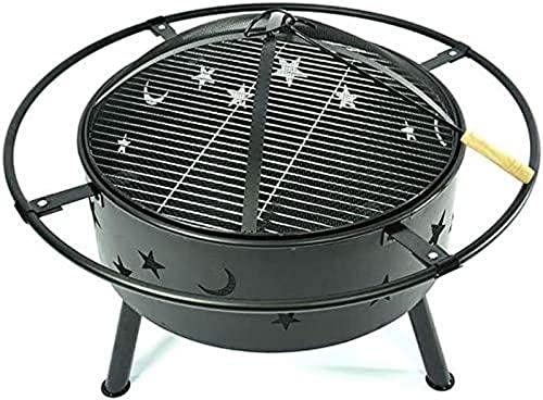 Garden Fire Pit Portable Grill Barbecue Rack Outdoor Bronze Fire Pit Metal Poker Iron,Mesh Ember and Spark Guard Screen Cover Household Barbecue Stove, Campfire Stove for Camping