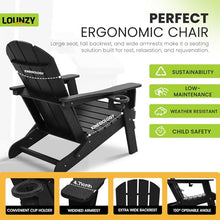 LOUNZY Folding Adirondack Chair Set of 6 All-Weather with Cup Holders Black