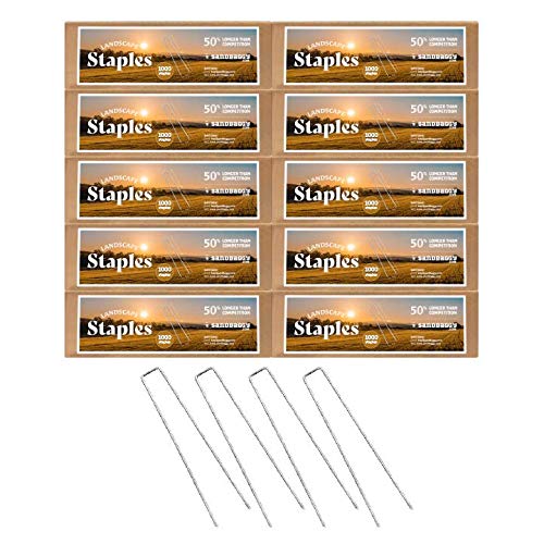 Sandbaggy 9 Inch Extra Long Landscape Staples (11 Gauge) - Heavy Duty Fabric Pins for Garden & Lawn - 10,000 Count