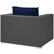 Modway Sojourn Wicker Rattan Outdoor Patio Sunbrella Fabric Armchair in Canvas Navy