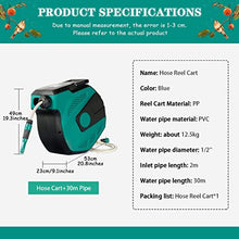 JKSVTF Hose Reel Cart Wall Mounted Pipe Organizer Automatic Telescopic Hose Cart, 180° Swivel Garden Hose Reels, Villa Water Pipe Storage Rack, with Water Gun (Blue Hose Cart+30m Pipe)
