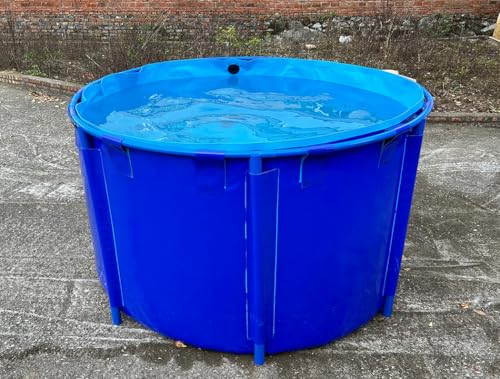 Canvas Fish Pond,1250 Gallon Capacity Foldable PVC Circular Thickening Pool Belt Frame Large Indoor/Outdoors Tarpaulin for koi Pond Culture Agricultural Irrigation Water StorageTank(D:2.5M*H:1M)