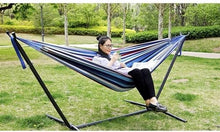 BIOMICE Hangmat Double Hammock with Space Saving Steel Stand Included 2 Person Heavy Duty Outside Garden Yard Outdoor Buiten Hammock(E)