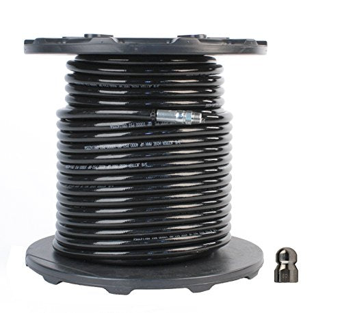 Schieffer 3/8in. x 250ft. 4000 PSI Thermoplastic Sewer Jetter Hose & 8.0 Orifice Button Nose Nozzle