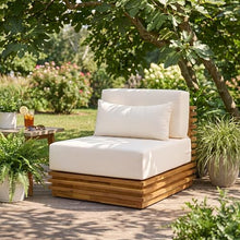Merax Oversized Outdoor Club Chair with Acacia Wood Frame, Natural Finish & Beige Cushions, Patio Lounge Chair for Garden, Deck & Poolside