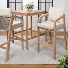 JONATHAN Y Porto 3-Piece Acacia Wood High-Top Bar Square Table Set, Beige